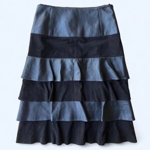 Etcetera 100% Leather Black Tiered Skirt